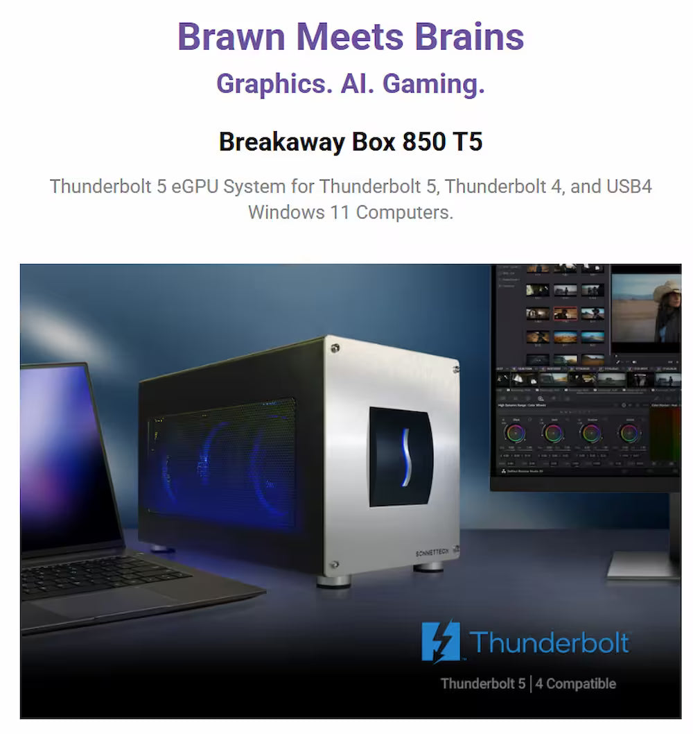 Sonnet Breakaway Box 850 T5 – Thunderbolt 5 eGPU Enclosure Sonnet Breakaway Box 850 T5 – Thunderbolt 5 eGPU Enclosure